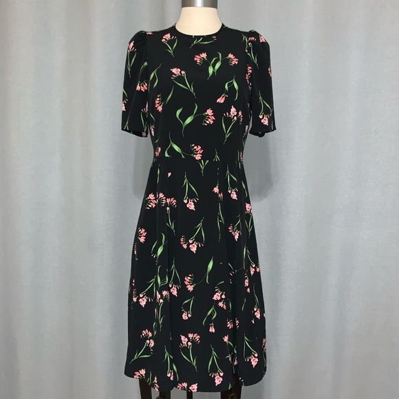 H&M Dresses & Skirts - H&M black pink floral midi dress vintage style 8